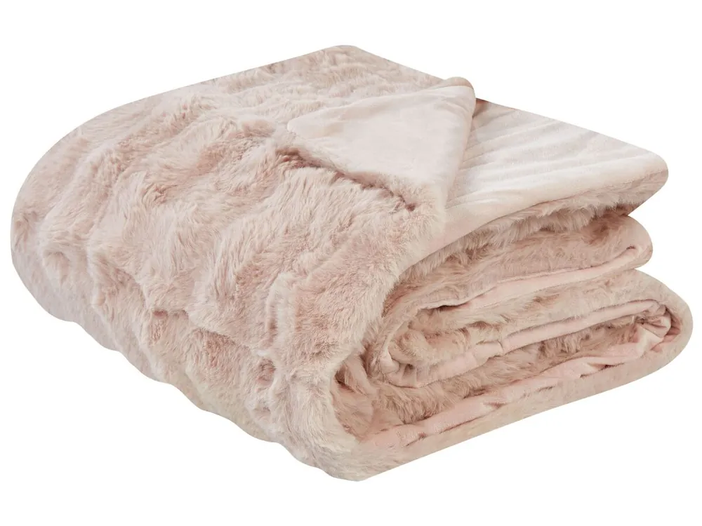 Manta SALKA Pelo sintético 200 x 220 cm Rosa pastel - Textil