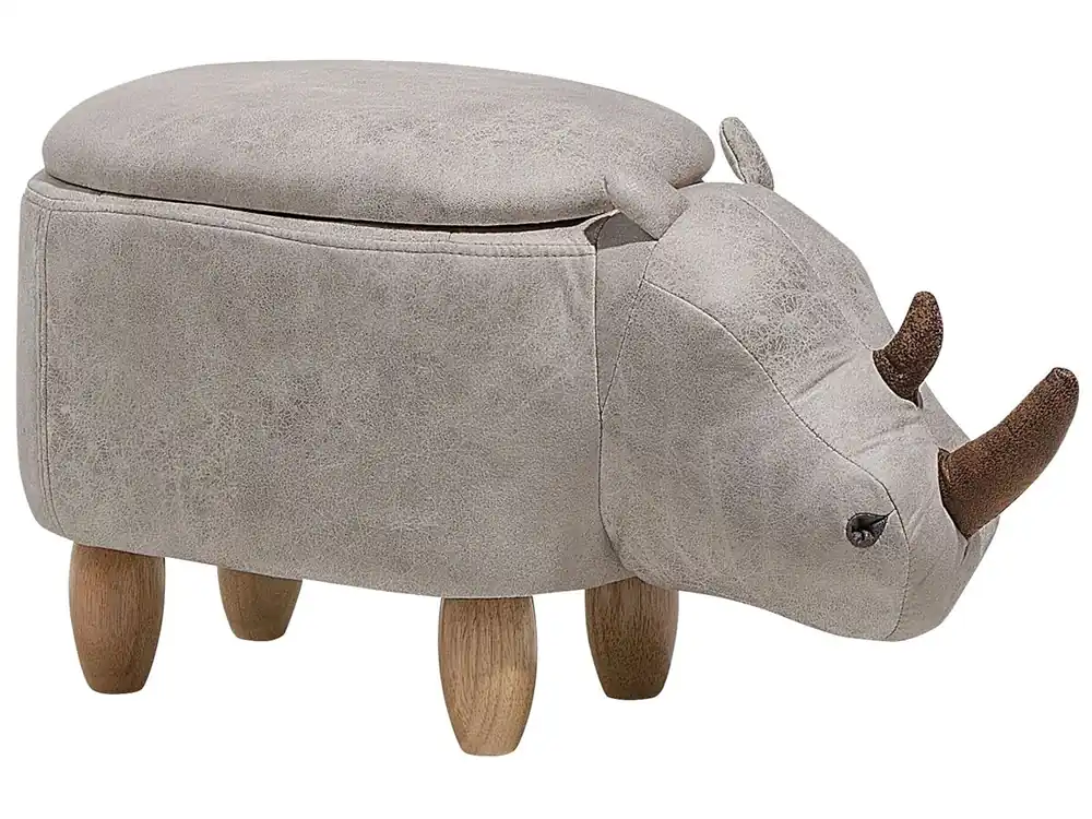 Puf animal con almacenaje RHINO Piel sintética Gris claro - Bebé