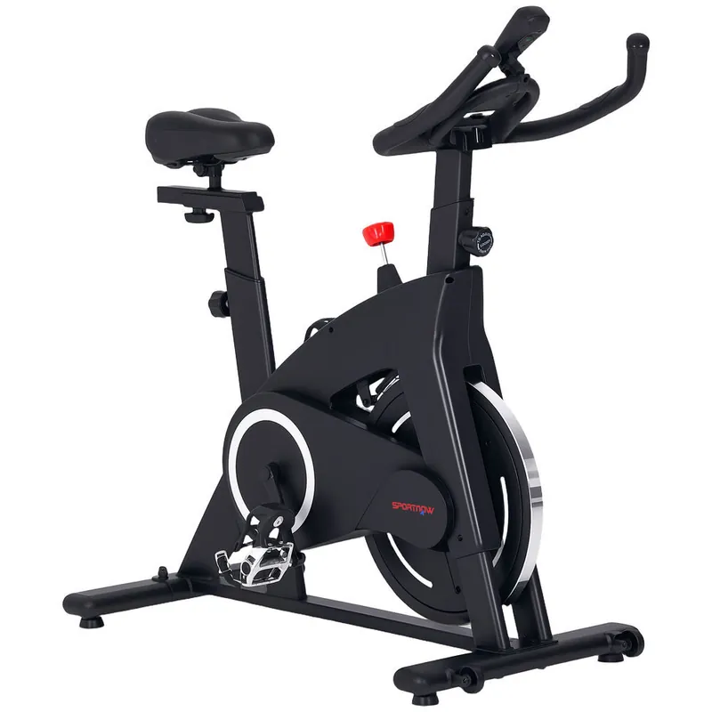 SPORTNOW Bicicleta Estática Bici Estática con Volante de Inercia 15 kg Pantalla LED Pulsómetro Manillar Asiento Ajustable y Ruedas Carga 120 kg para Casa Gimnasio Negro - Deporte