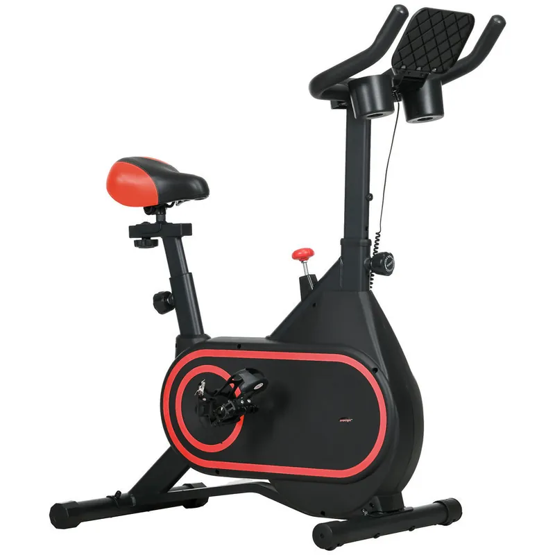 SPORTNOW Bicicleta Estática Bici Estática con Volante de Inercia 4 kg Resistencia Magnética Ajustable Pantalla LCD Silencioso Asiento Ajustable y Soporte de Vasos Carga 120 kg para Casa Gimnasio Rojo - Deporte