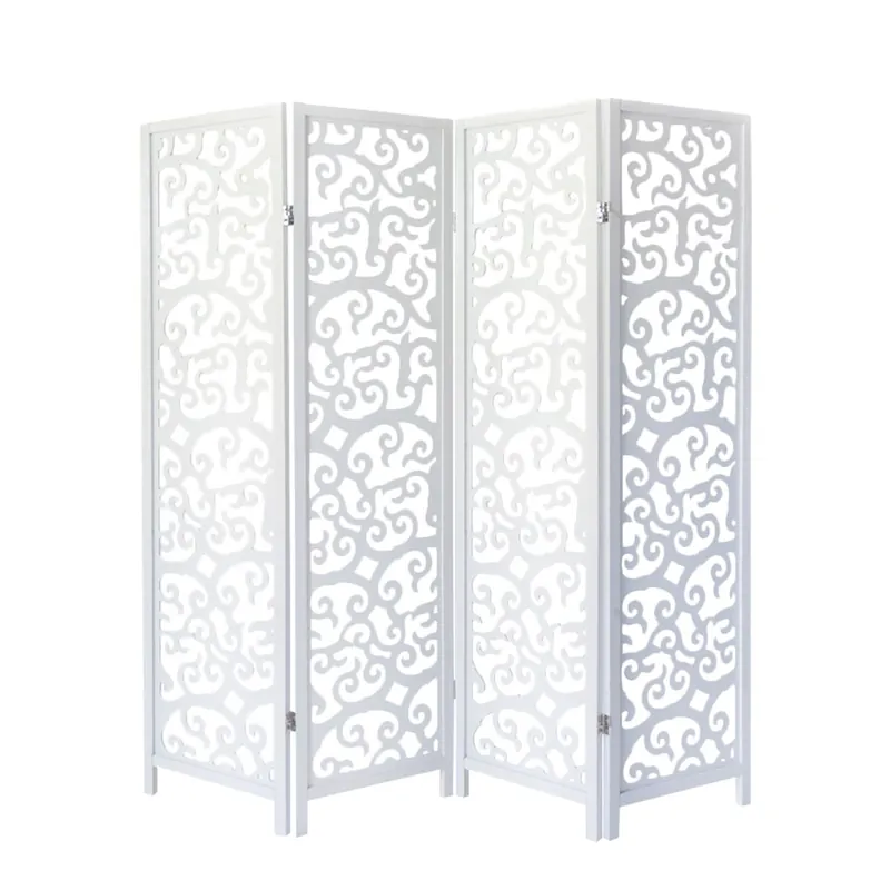 Biombo con forma de árbol y 4 paneles de madera blanca 175 x 176 cm PAR06085 - Decoración