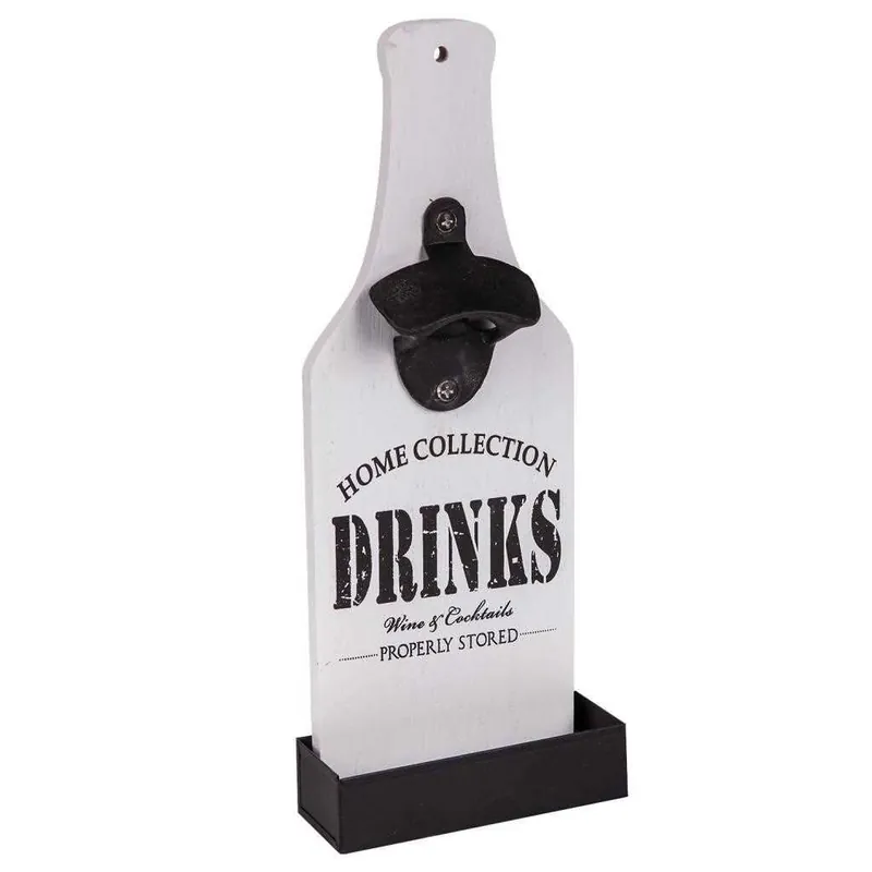 Botellero destapador de madera con lacado blanco 30x12x4,5 - Cocina