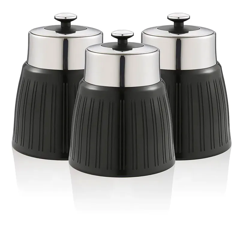 SWAN SWKA1024BLN Set 3 Botes Cocina Almacenaje 1,2 L, Plástico y Acero Inox, Especias, Té ,Café, Retro, Vintage, , Azul