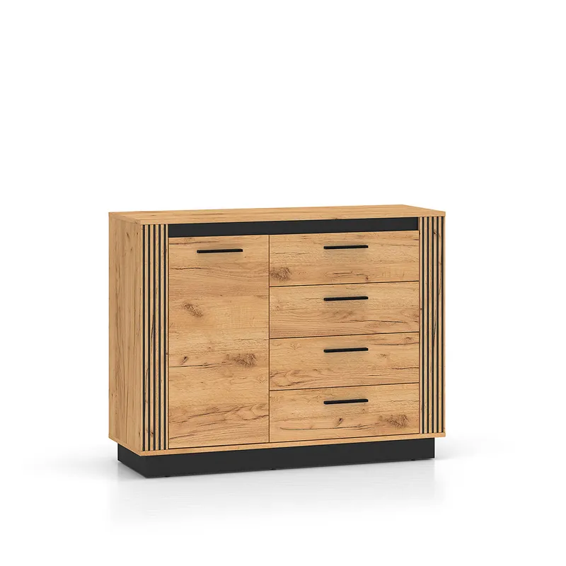 Bufé 1 puerta 4 cajones Solal Madera y Negro - Muebles