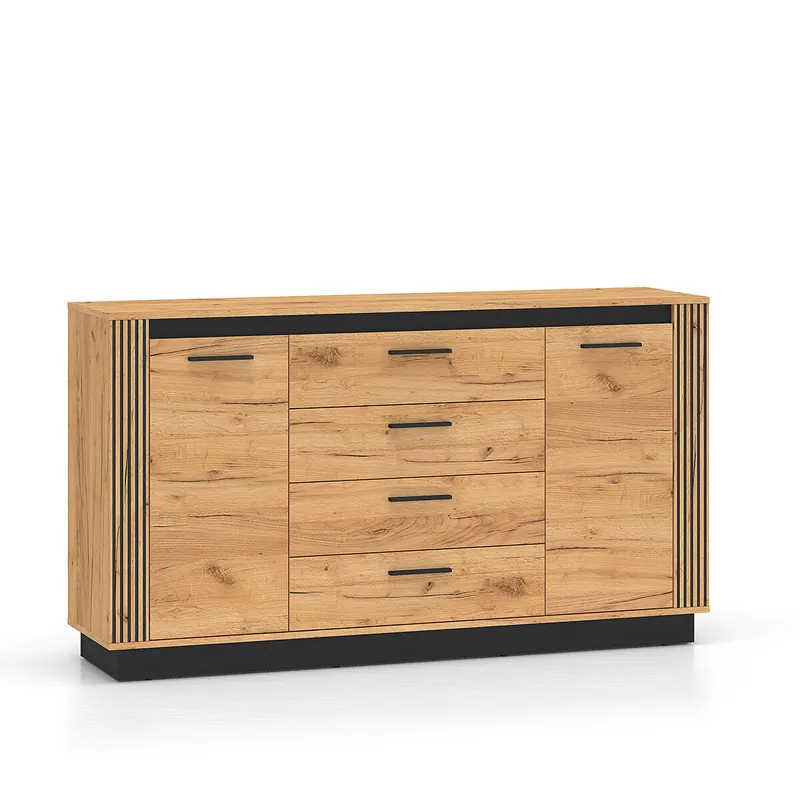 Bufé 2 puertas 3 cajones Solal Madera y Negro - Muebles