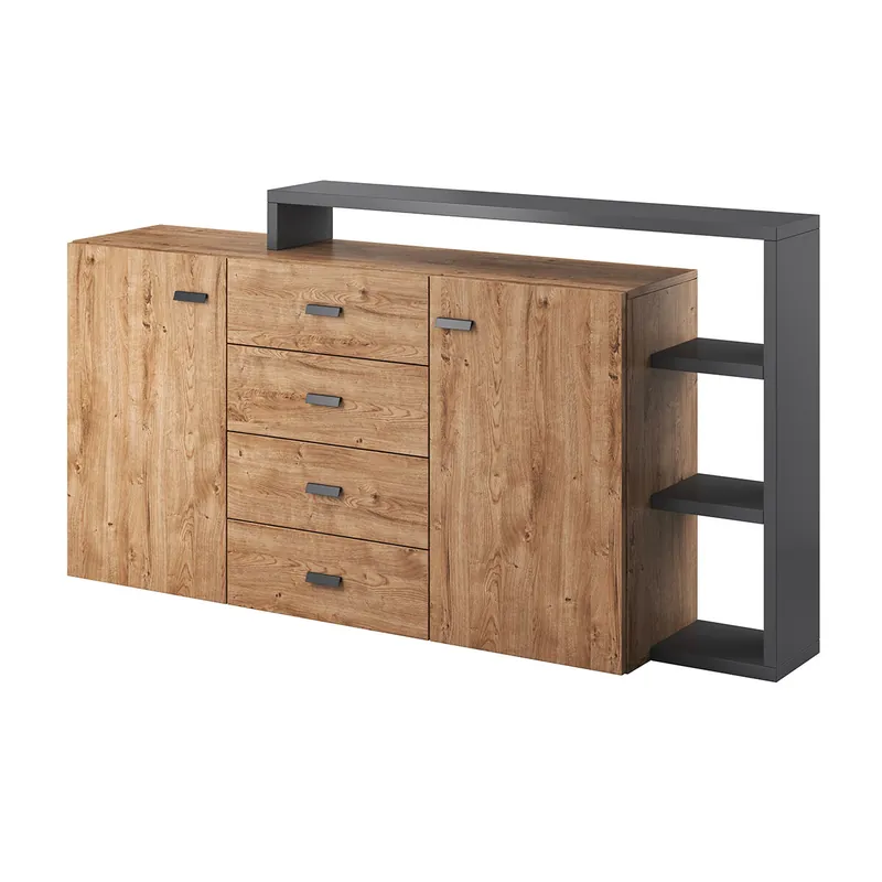 Bufé 2 puertas 4 cajones Ilyes Gris y Madera - Muebles