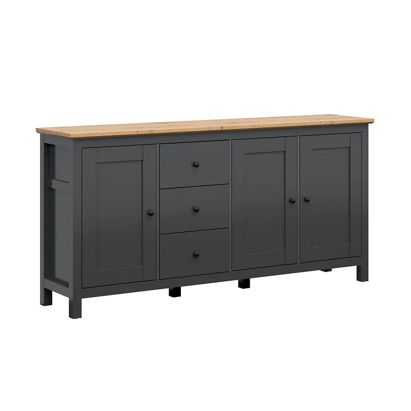 Bufé 3 puertas 3 cajones Duck Gris antracita y Madera - Muebles
