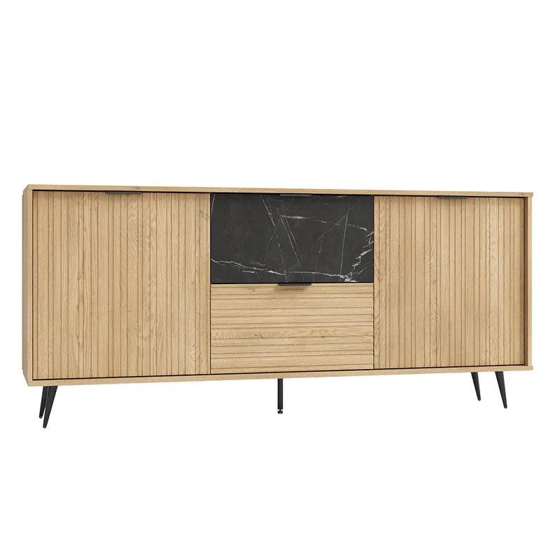Bufé largo 2 puertas 2 cajones Luka Madera y Negro - Muebles