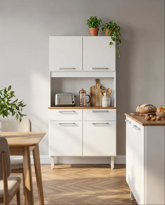 Buffet de cocina SAFRA 4 puertas 2 cajones blanco e madera - Muebles