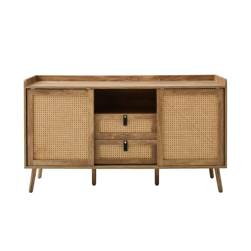 Buffet de 2 puertas y 2 cajones con frentes de ratán L140 cm - PALMO