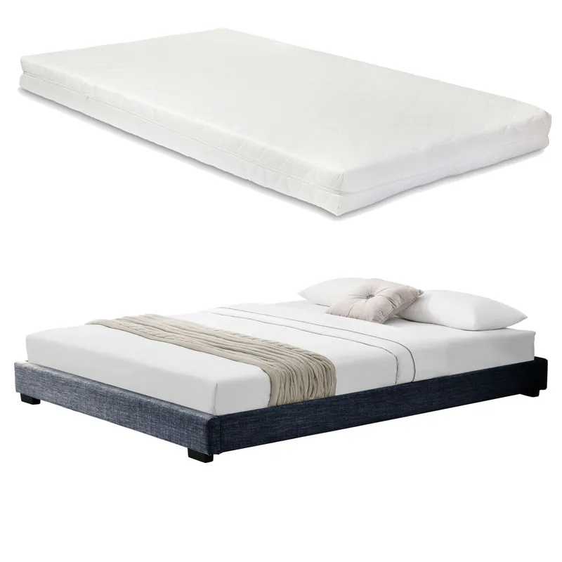 Cоrium Cama doble Solingen tapizado en piel sintética con Colchón de espuma fría 140 x 200 - Negro