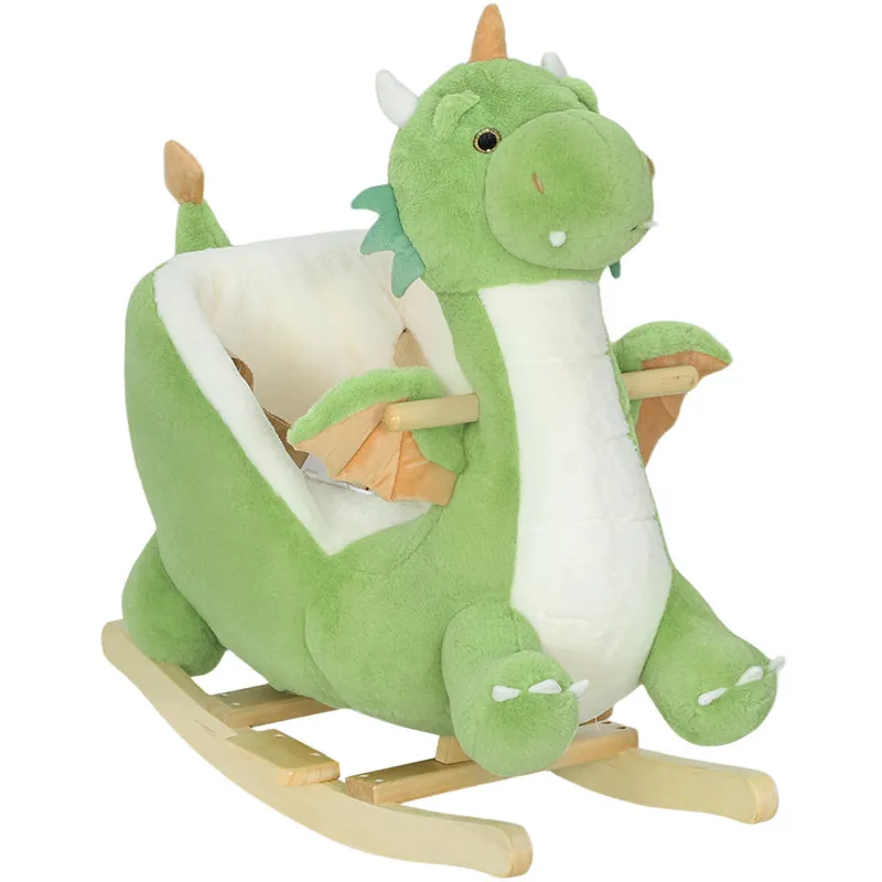 AIYAPLAY Caballito Balancín para Bebés con Sonido de Dragón, Caballo Balancín de Peluche con Base de Madera, Cinturón de Seguridad, para Niños de 18-36 Meses, Verde