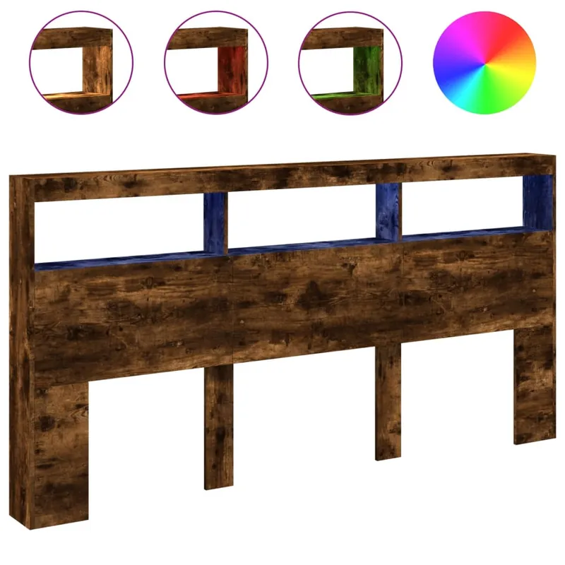 Cabecero cama - Mueble cabecero con luz LED roble Sonoma 200x17x102 cm