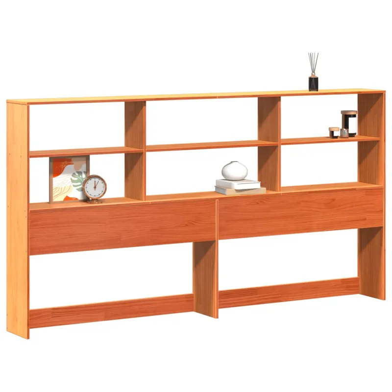Cabecero cama - Mueble cabecero almacenaje madera maciza pino marrón 200 cm