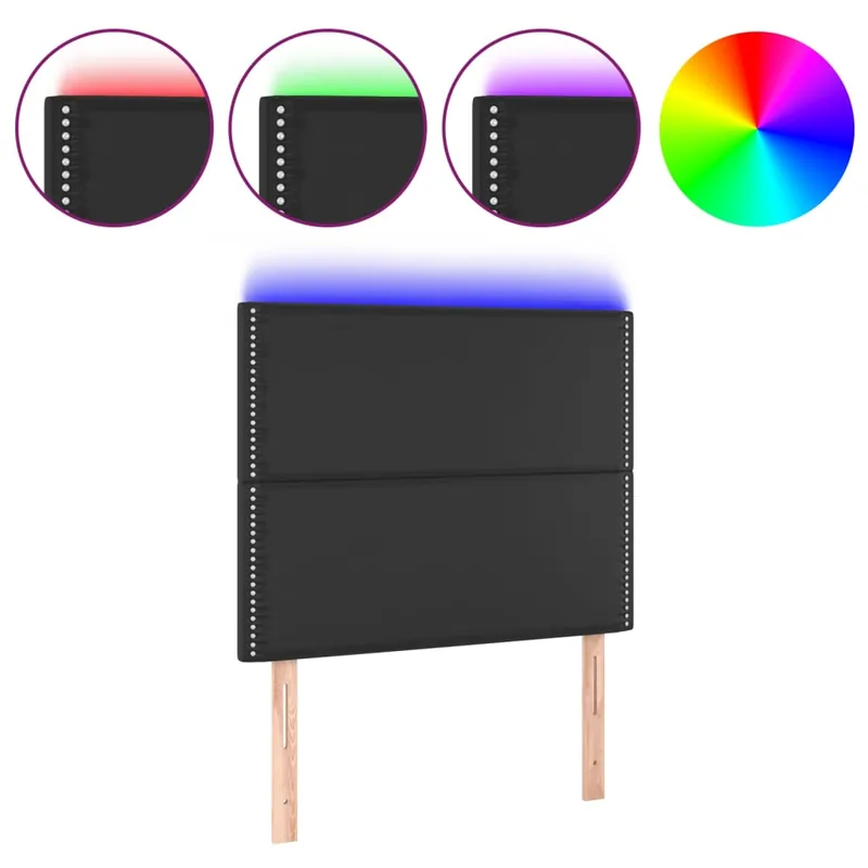 Cabecero con luces LED cuero sintético negro 90x5x118/128 cm - Muebles