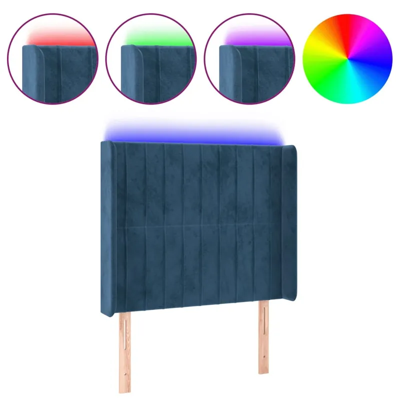 Cabecero con LED de terciopelo azul oscuro 93x16x118/128 cm - Muebles