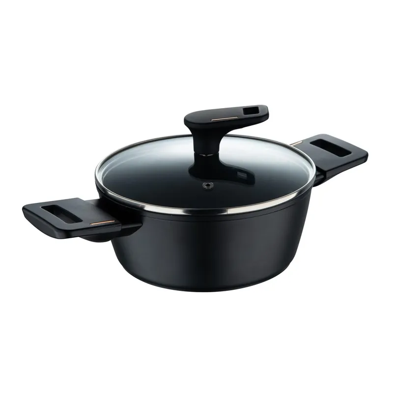 Bergner Copper Cacerola Baja Ø20cm 2,2L con tapa en Aluminio forjado color Negro - Cocina