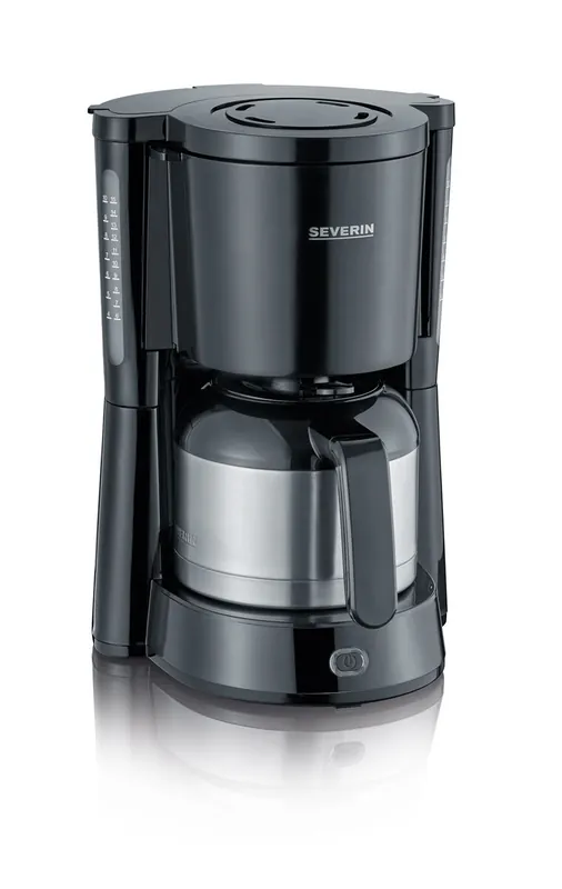 SEVERIN - Cafetera de goteo con molinillo para 10 tazas, Cafetera de filtro / Cafetera americana con jarra de cristal de 1l, pantalla LED con temporizador, Acero inoxidable / Negro, KA 4813