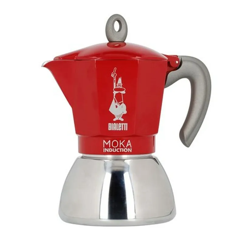 Cafetera Italiana Bialetti Moka Induction Negro Rojo Metal Acero Inoxidable Aluminio 300 ml 6 Tazas - Cocina