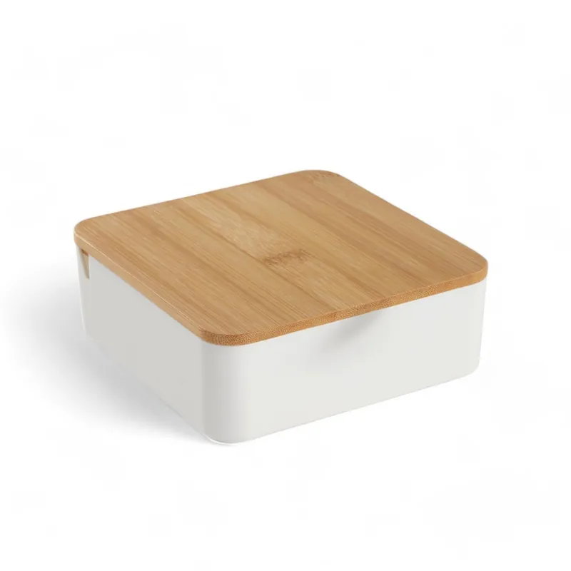 Caja de joyas CUADRADA con espejo de bambú blanco 14cm - Baño