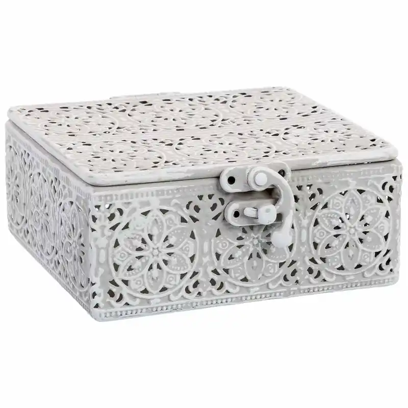 Caja de metal blanca 12.5x12.5x6h cm - Decoración