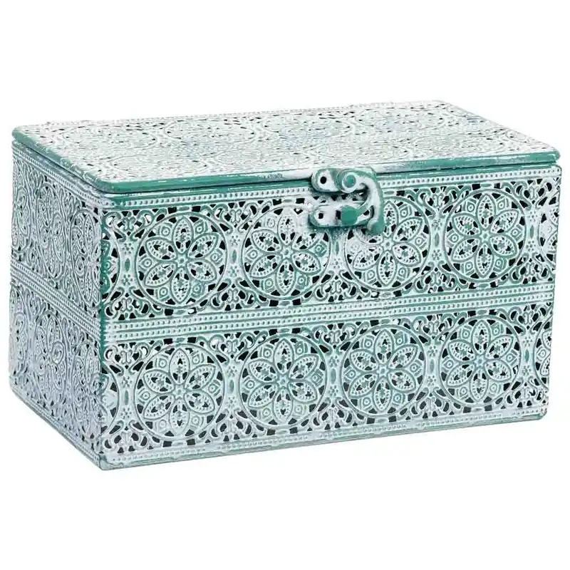 Caja de metal verde 20.5x12.5x11.5h cm - Decoración