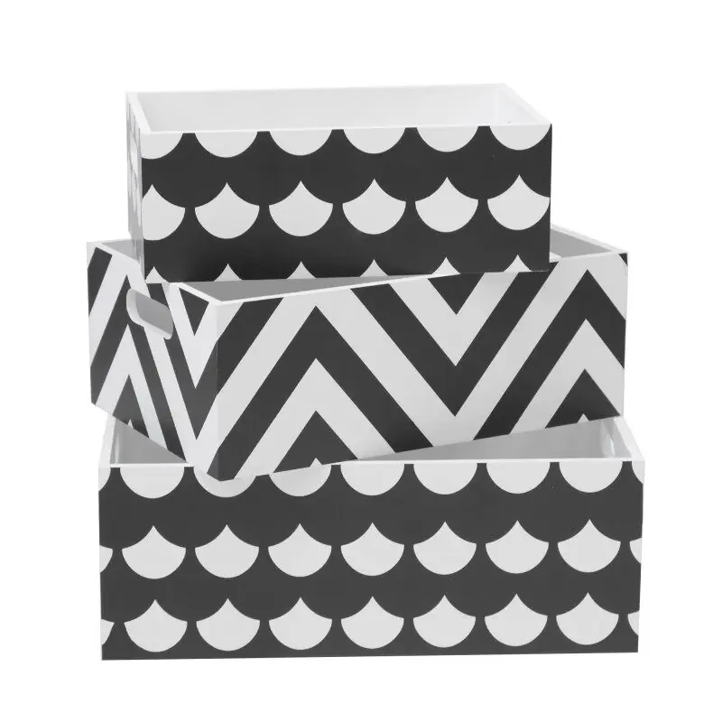 Cajas Set de 3 MDF blanco y negro 15x40x28/13x35x23/11x30x18cm - Decoración