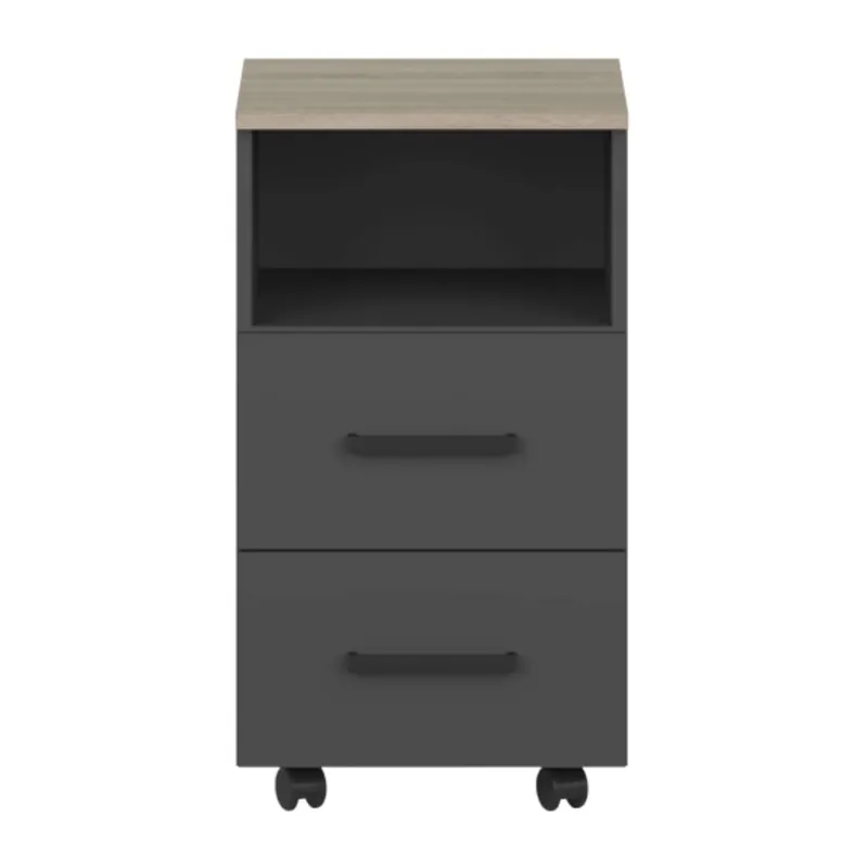 Mueble Auxiliar Cajonera Buc de Oficina Nibis 2 Cajones y 1 hueco Roble Sonoma y Gris Antracita 40x67x45 cm - Muebles