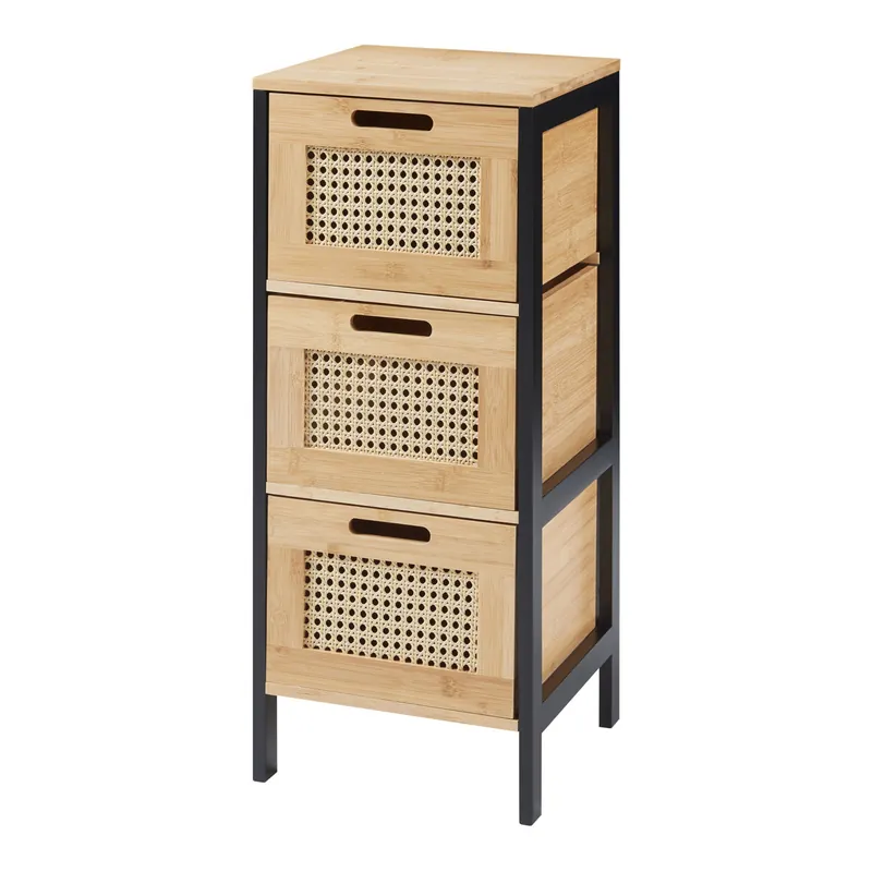 Cajonera Tervola con 3 cajones 72x30x30 cm - Negro/Natural [en.casa]