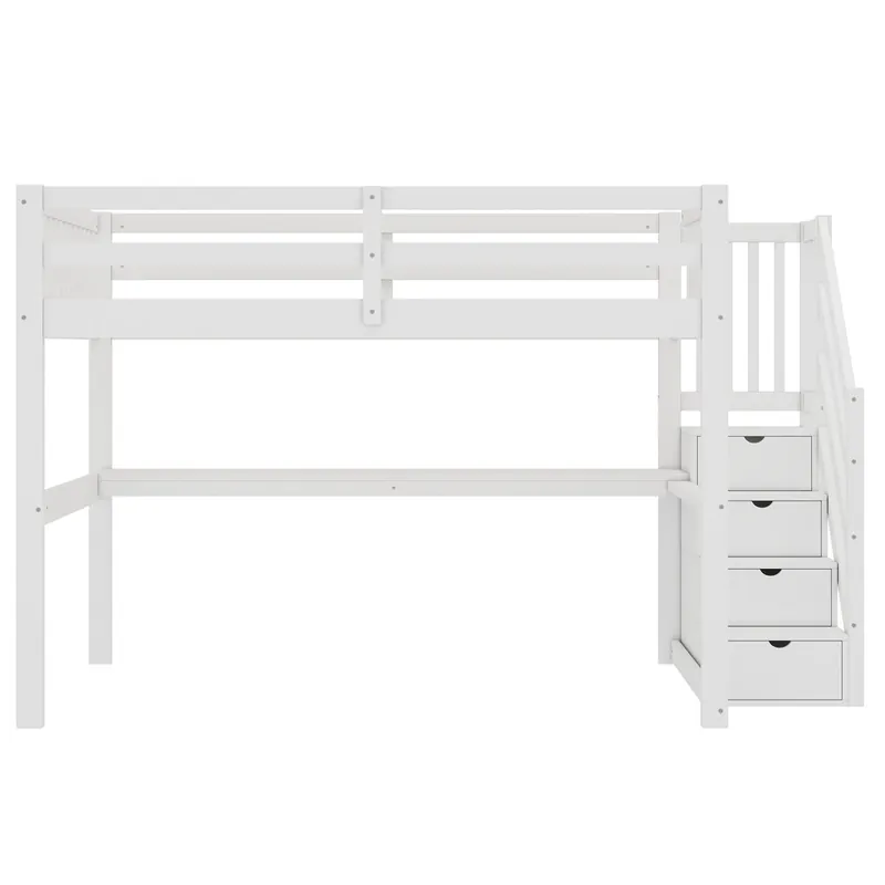 Cama alta 140x200 - Cama infantil con cajones de almacenamiento y escritorio debajo - Blanco