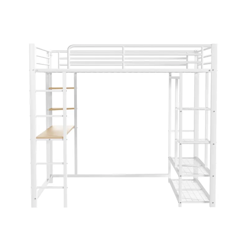 Cama alta 90*200 - Cama infantil con escalera y mesa con suspensión simple y compartimentos de almacenamiento - Negra