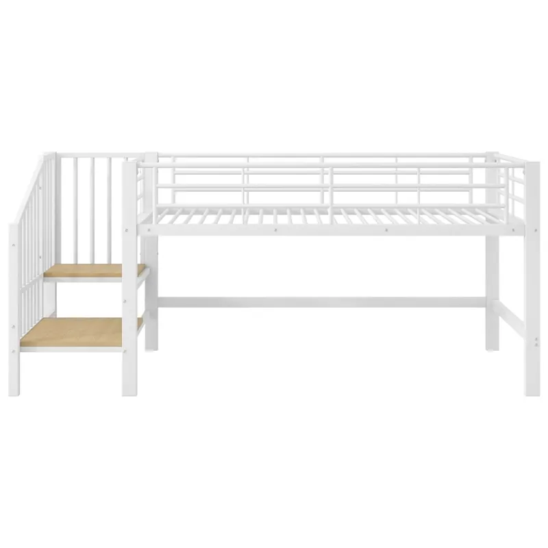 Cama alta 90x200 - media altura con escalera y almacenamiento - Blanco