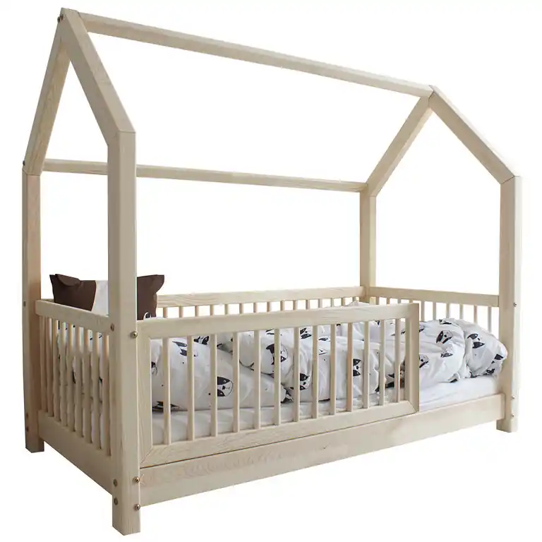 Cama 90x200 con barandilla y somier patas de 5 cm Florie Madera - Descanso