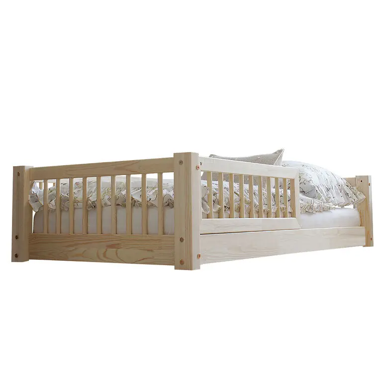 Cama 90x190 con barandilla y somier patas de 1 cm Adèle Madera - Descanso