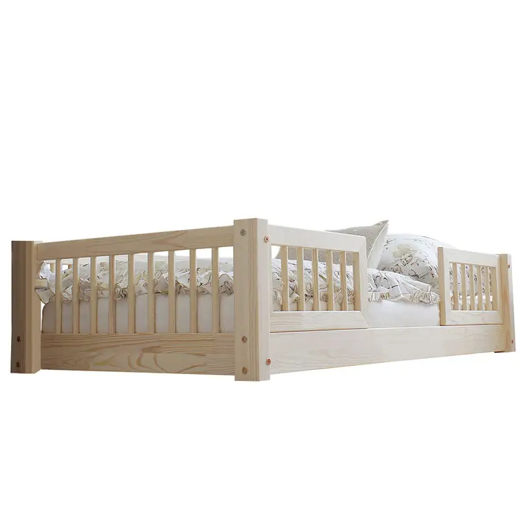 Cama 70x140 con barandillas y somier patas de 1 cm Adèle Madera - Bebé