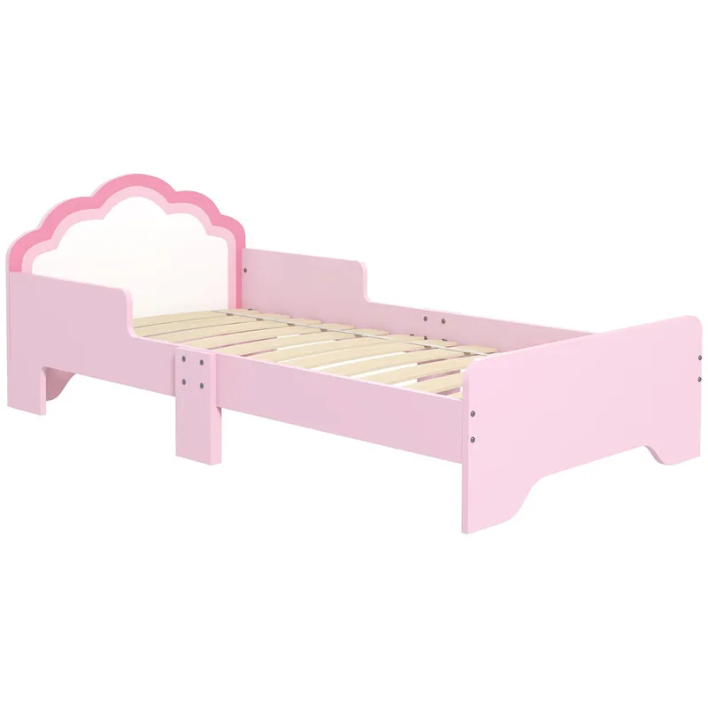 ZONEKIZ Cama Infantil 70x140 cm, Cama para Niños con Barrera Anticaídas y Somier, Cabecero en Forma de Nube, Rosa - Descanso