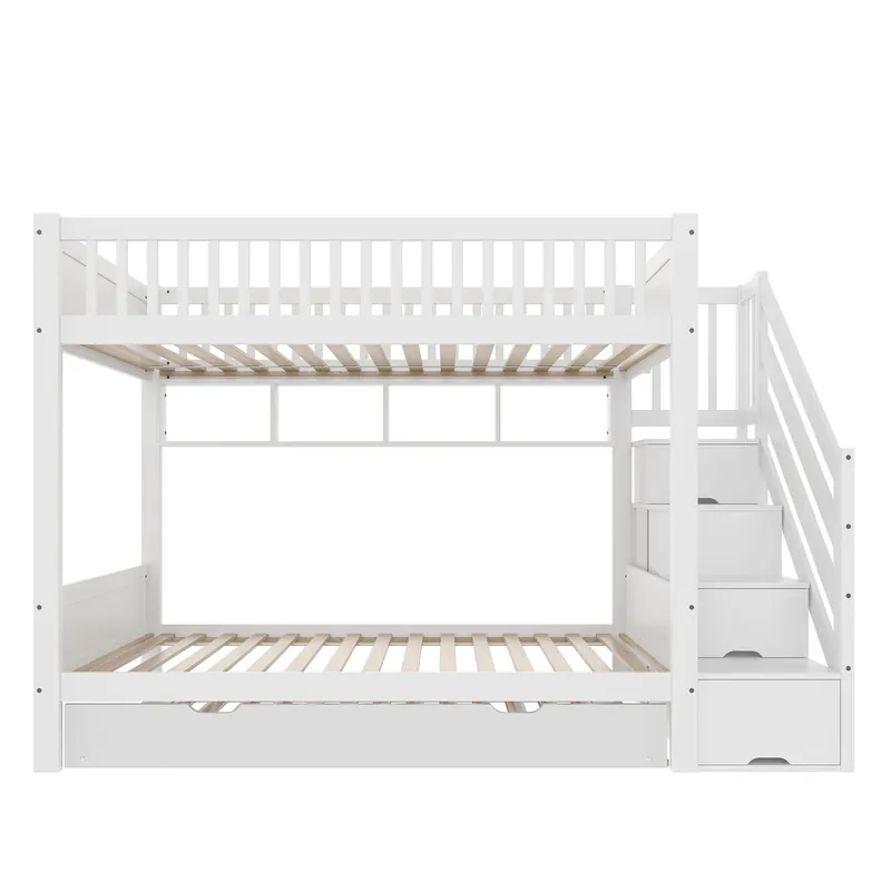 Cama alta 90x200cm - Con cama extraíble, estante, armario, con almacenamiento - Blanco