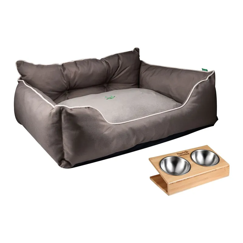 Cama para mascota + comedero doble - Jardín