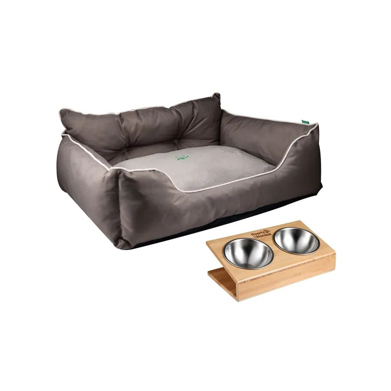 Cama para mascota + comedero doble - Jardín