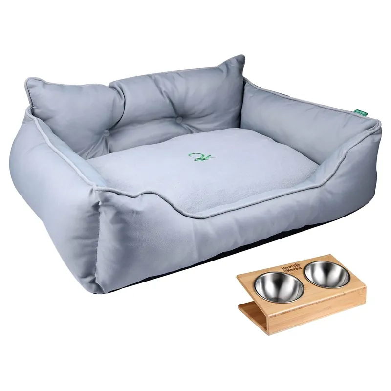 Cama para mascota + comedero doble - Jardín