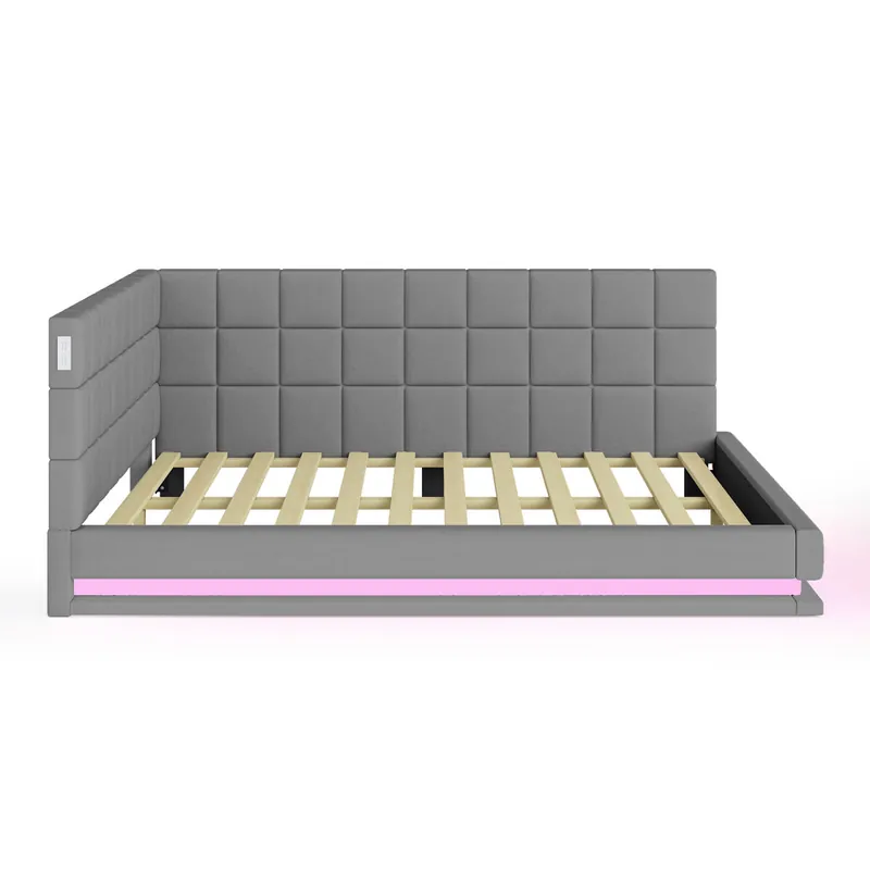 Sofá cama 140*200 - Multifuncional con tira LED, toma USB y lattenrost - Gris