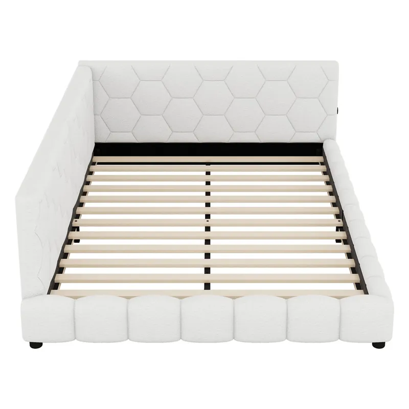 Sofá cama de terciopelo 140x200 cm - con LED y puerto USB - Blanco