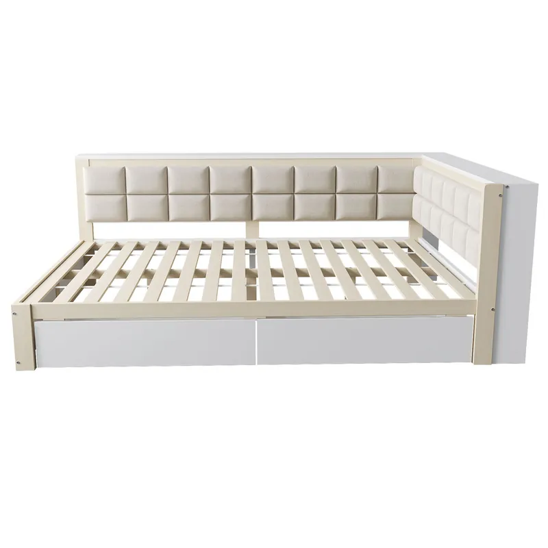 Sofá cama madera 140 x 200 cm - cama multifuncional con respaldo acolchado y cajón grande de almacenamiento - pino blanco