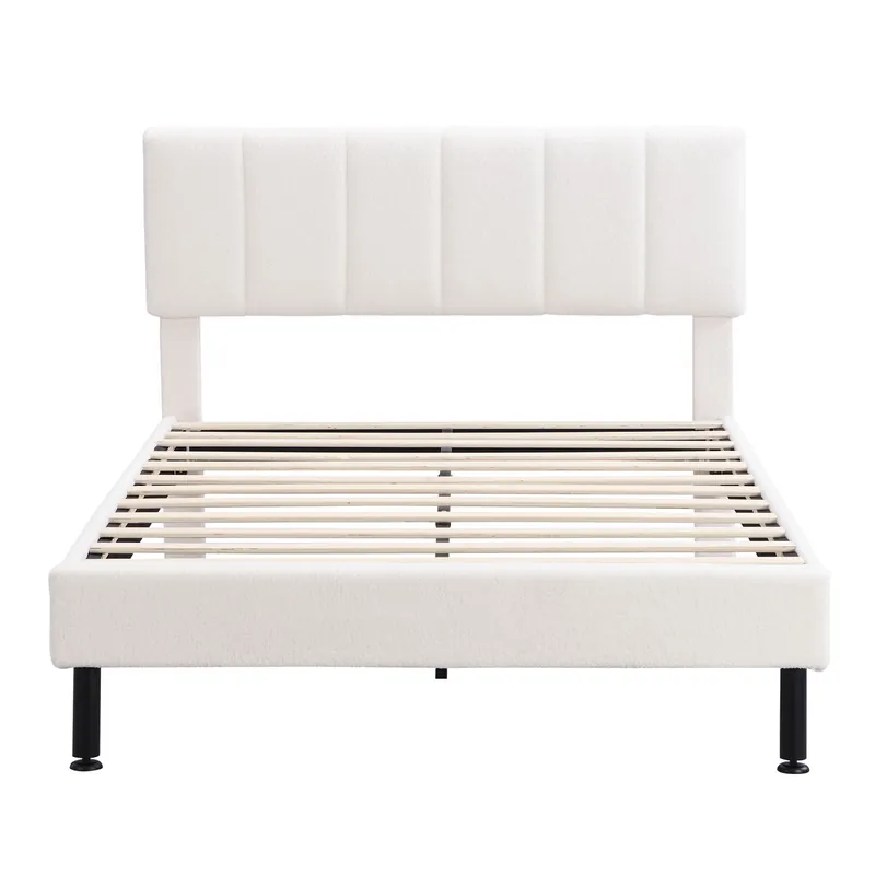 Cama 140x190cm acolchada en sherpa - con somier - Beige