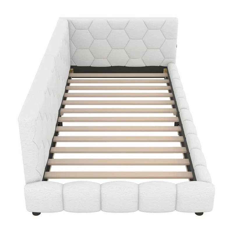 Sofá cama de terciopelo 90x200 cm - con LED y puerto USB - Blanco