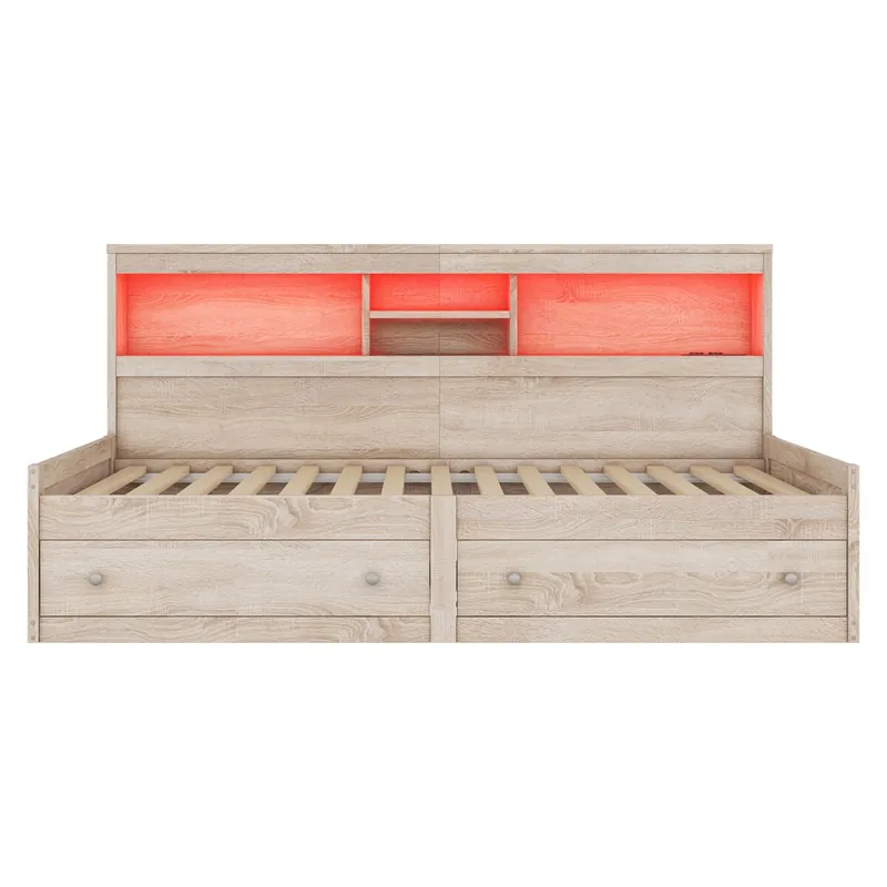 Sofá cama 90x200 cm - con toma USB y 2 cajones - somier de láminas - Blanco