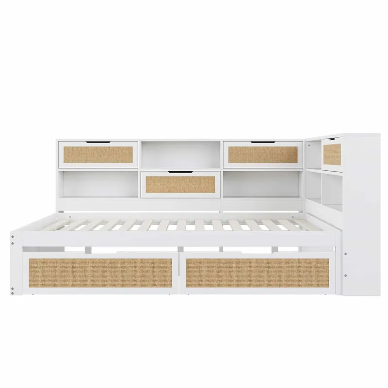 Sofá cama 140*200 cm - Con cajón, multifuncional, cama individual para niños con compartimentos y puerto de carga - Blanco