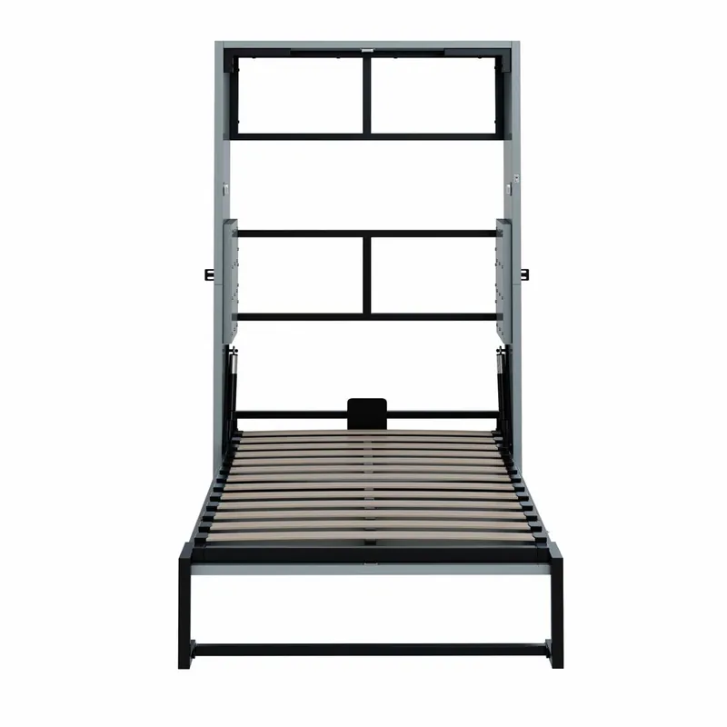 Cama abatible Murphy de pared 90x200 - estructura metálica y panel de madera, fijación mural con sistema de bloqueo, robusta y silenciosa, multifuncional - gris