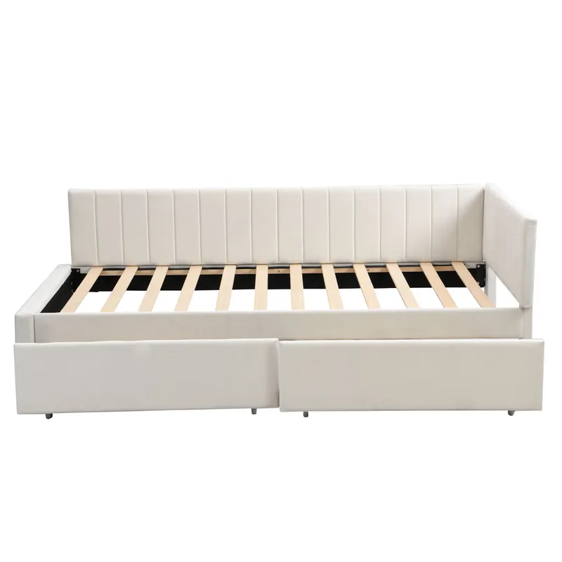 Sofá cama tapizado en terciopelo 90x200 cm - con 2 cajones grandes y somier de láminas - Gris