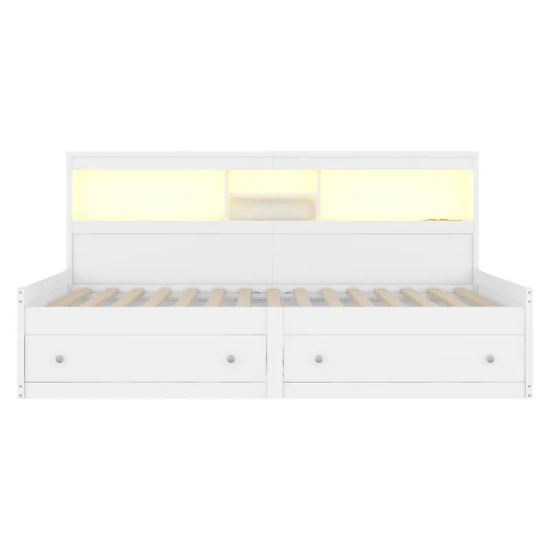 Sofá cama 90x200 cm - con toma USB y 2 cajones - somier de láminas - Blanco